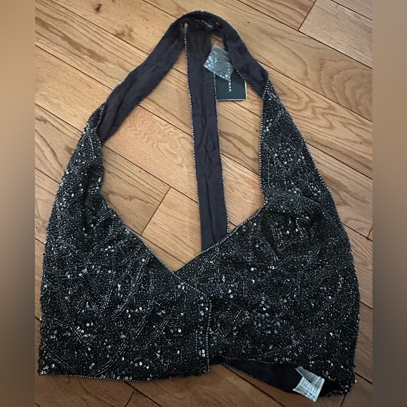 ZARA Black Embellished Vest Womens Sz Mediu Boho Festival Beaded NWT - Picture 1 of 6